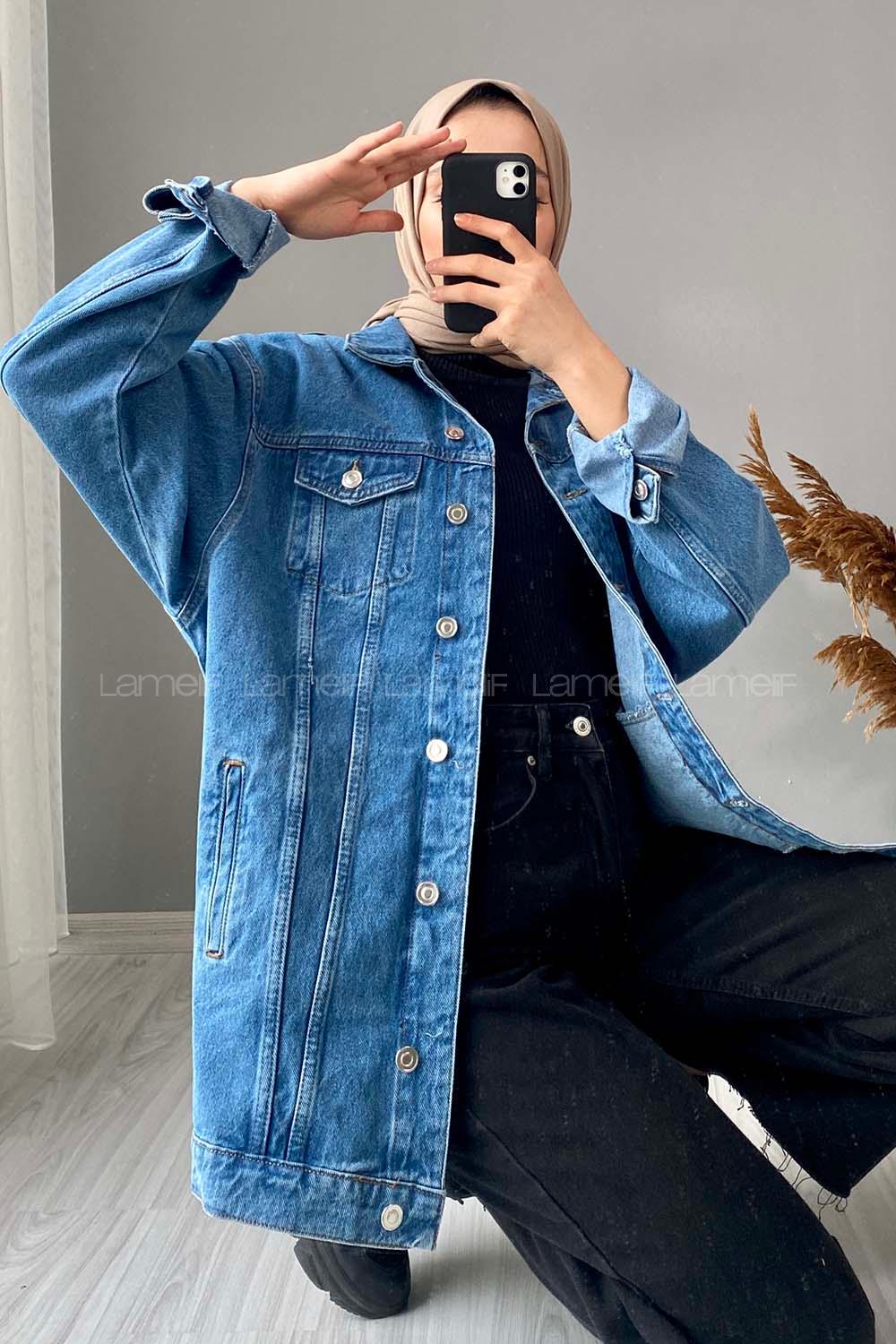 Modalamelif Çift Cepli Gabardin Ceket Kot Mavisi