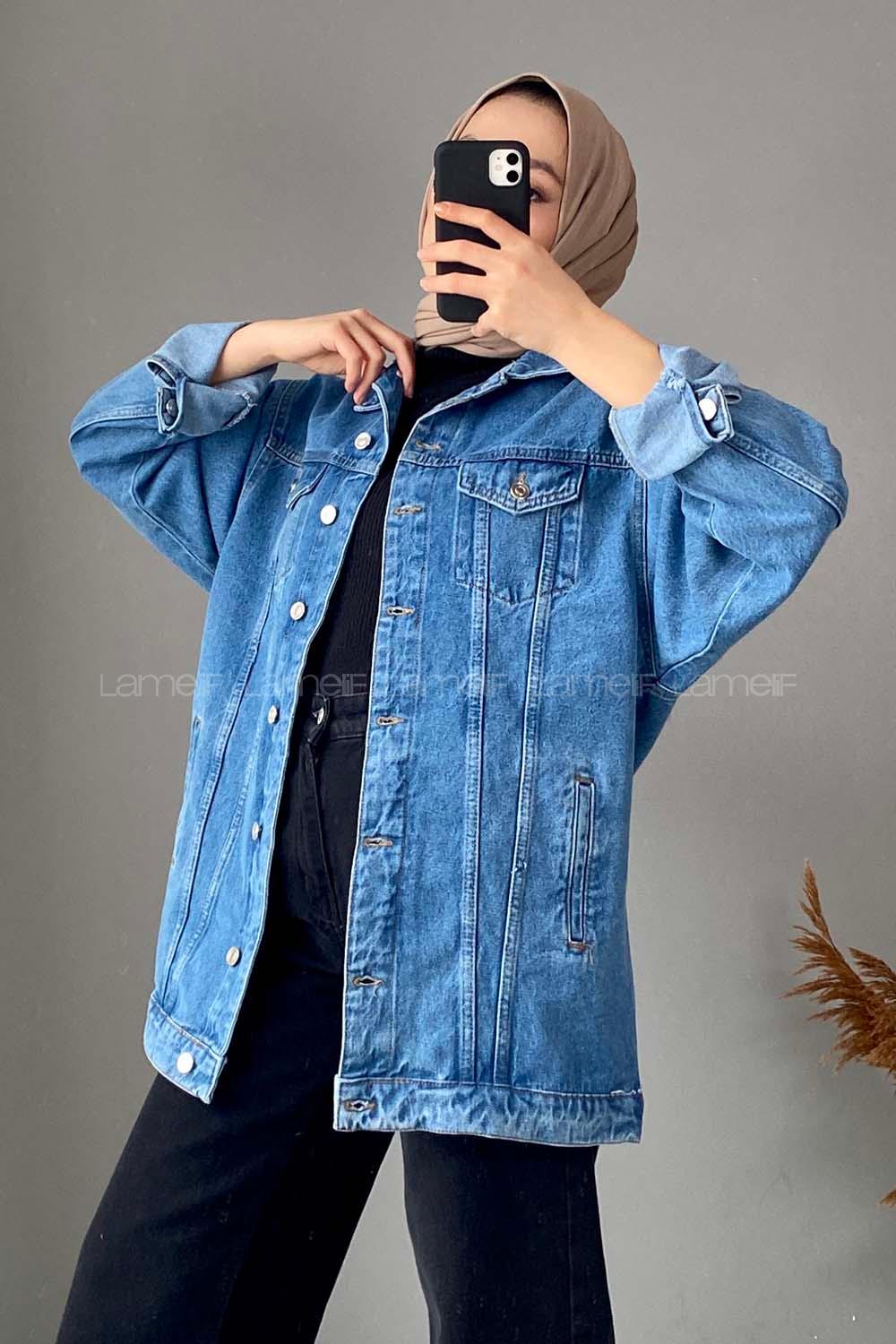 Modalamelif Çift Cepli Gabardin Ceket Kot Mavisi