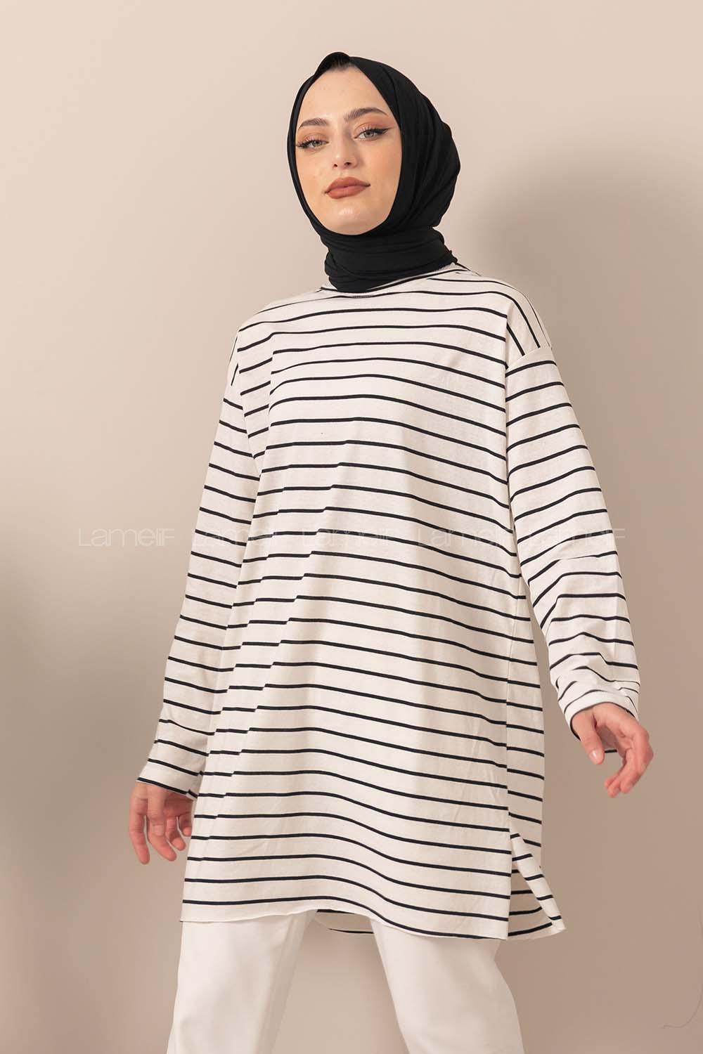 Modalamelif Çizgili Tunik Ekru