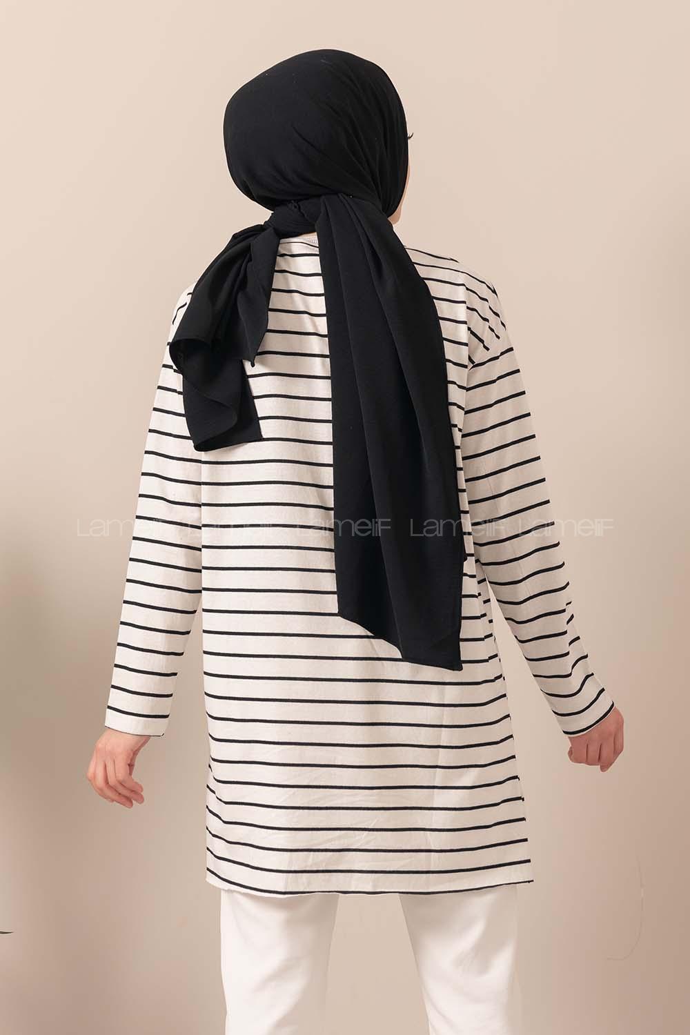 Modalamelif Çizgili Tunik Ekru