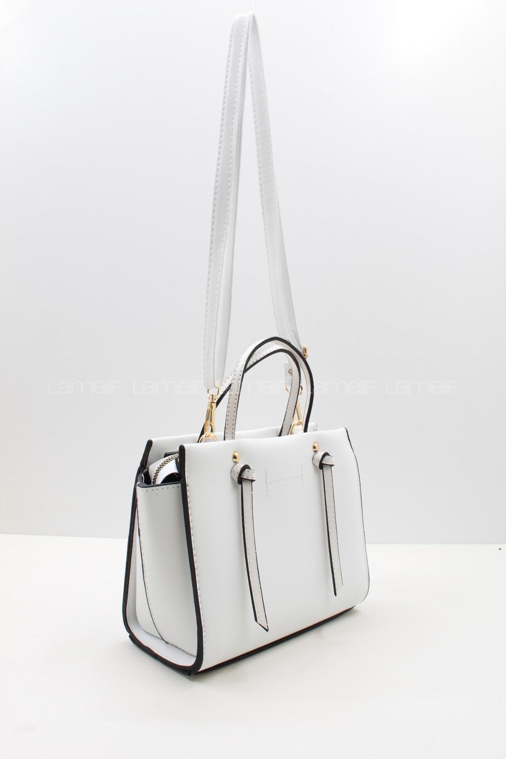 Lamelif Deri Görünümlü Püskül Detay Çanta Beyaz