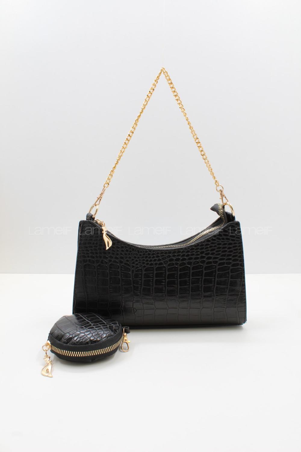 Modalamelif Dokulu Cüzdan Detay Çanta Siyah