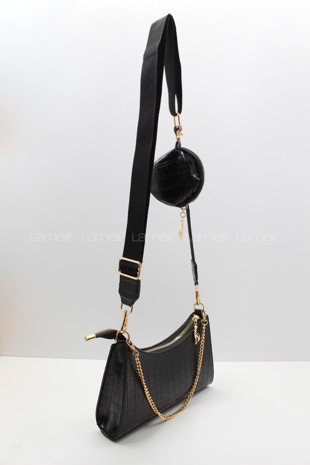 Modalamelif Dokulu Cüzdan Detay Çanta Siyah