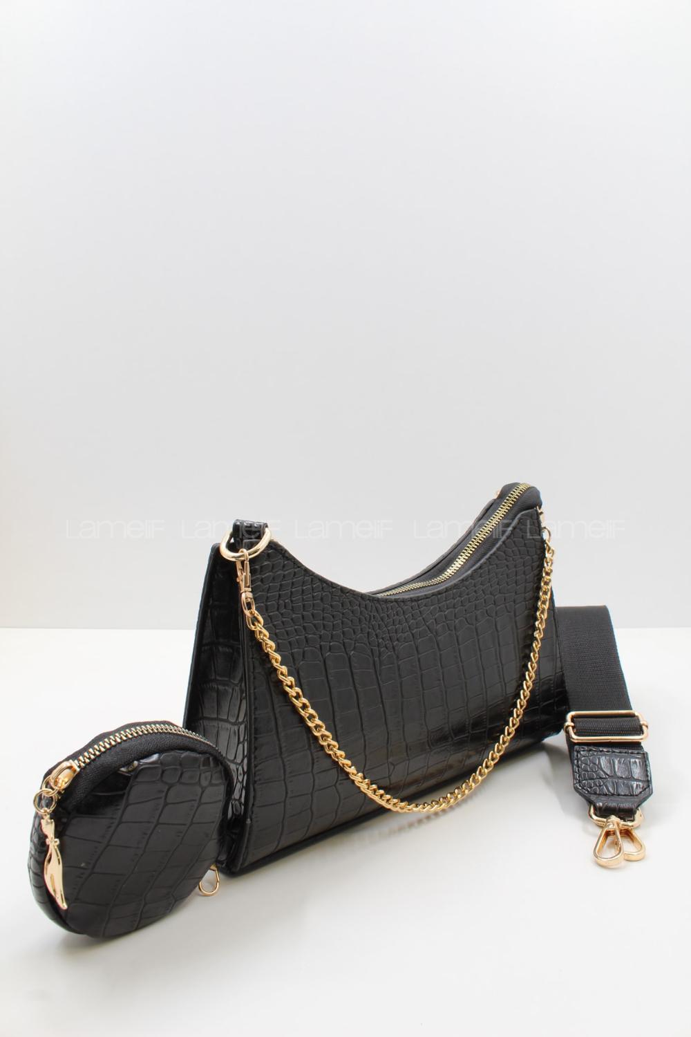 Modalamelif Dokulu Cüzdan Detay Çanta Siyah