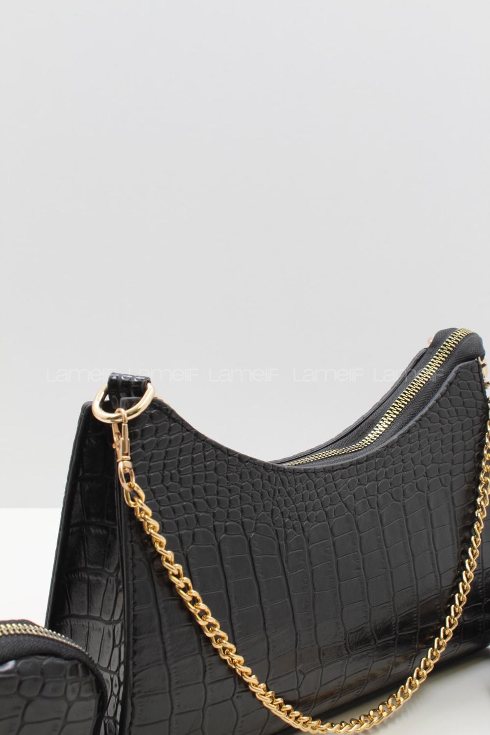 Modalamelif Dokulu Cüzdan Detay Çanta Siyah