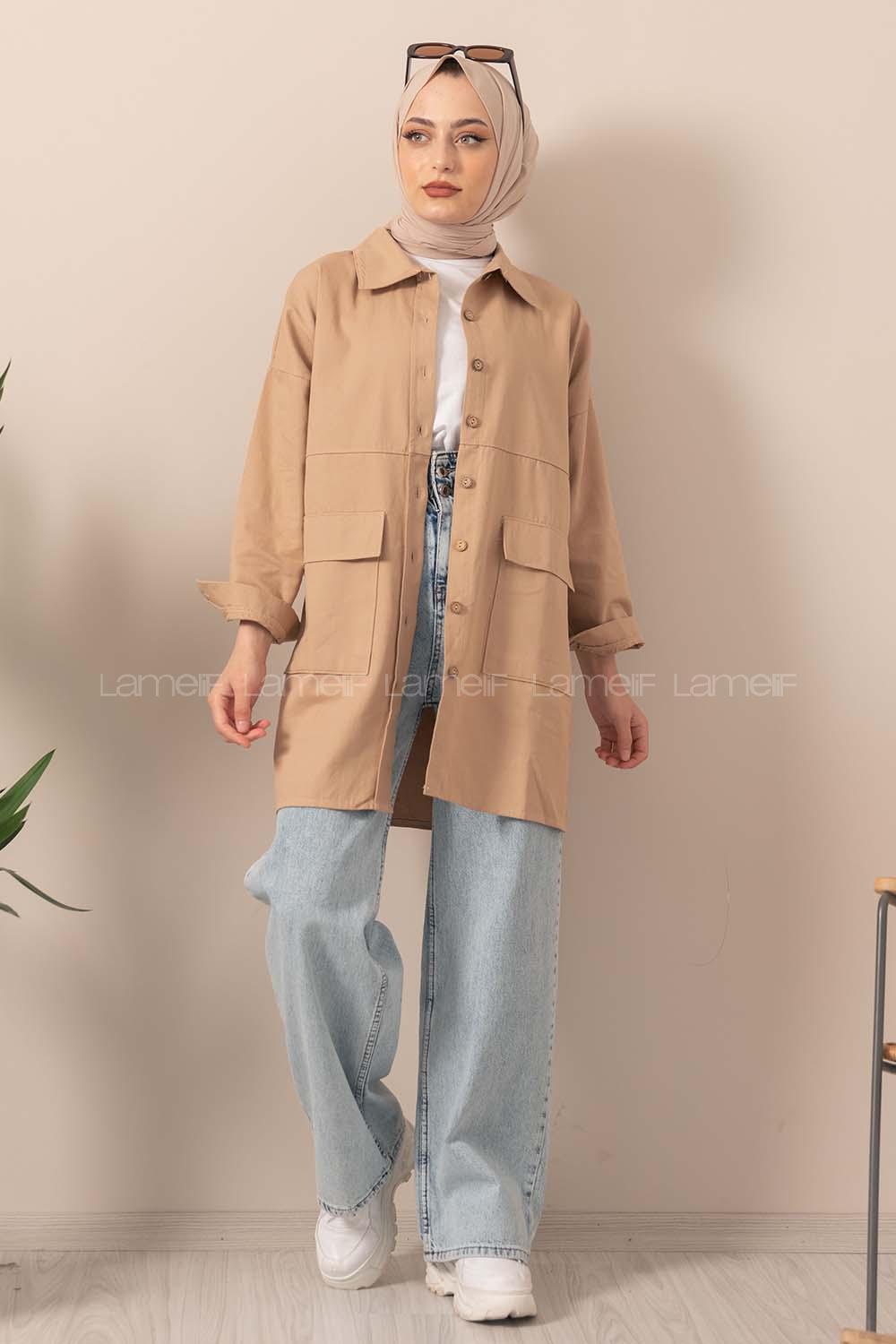 Sand Beige Shirt Collar Long Arm Cotton Fabric Unprinted Shirt