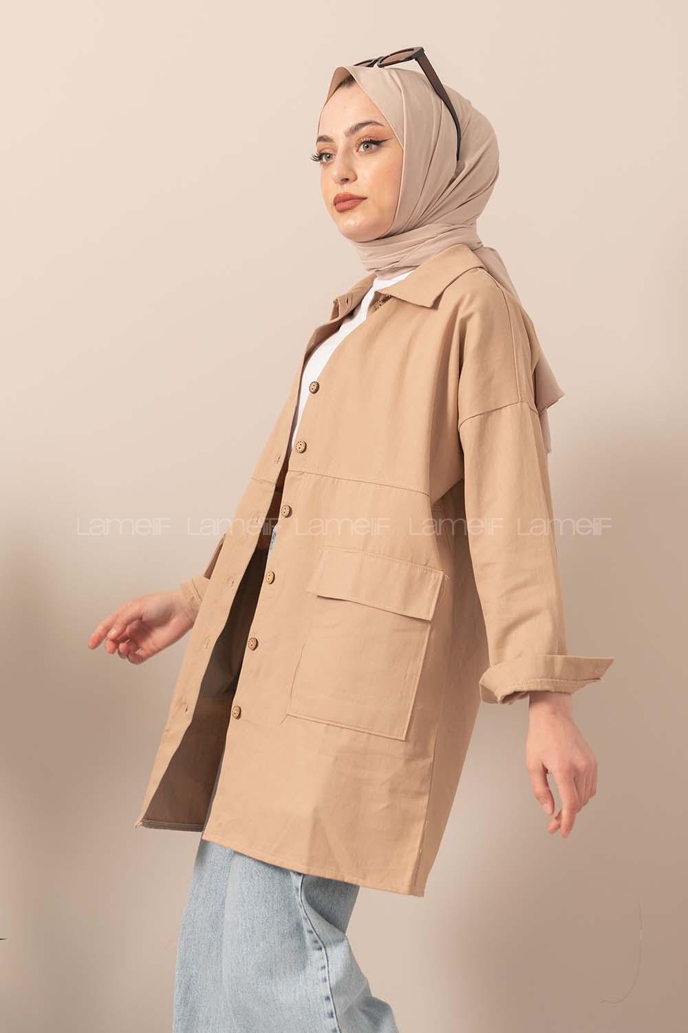 Sand Beige Shirt Collar Long Arm Cotton Fabric Unprinted Shirt