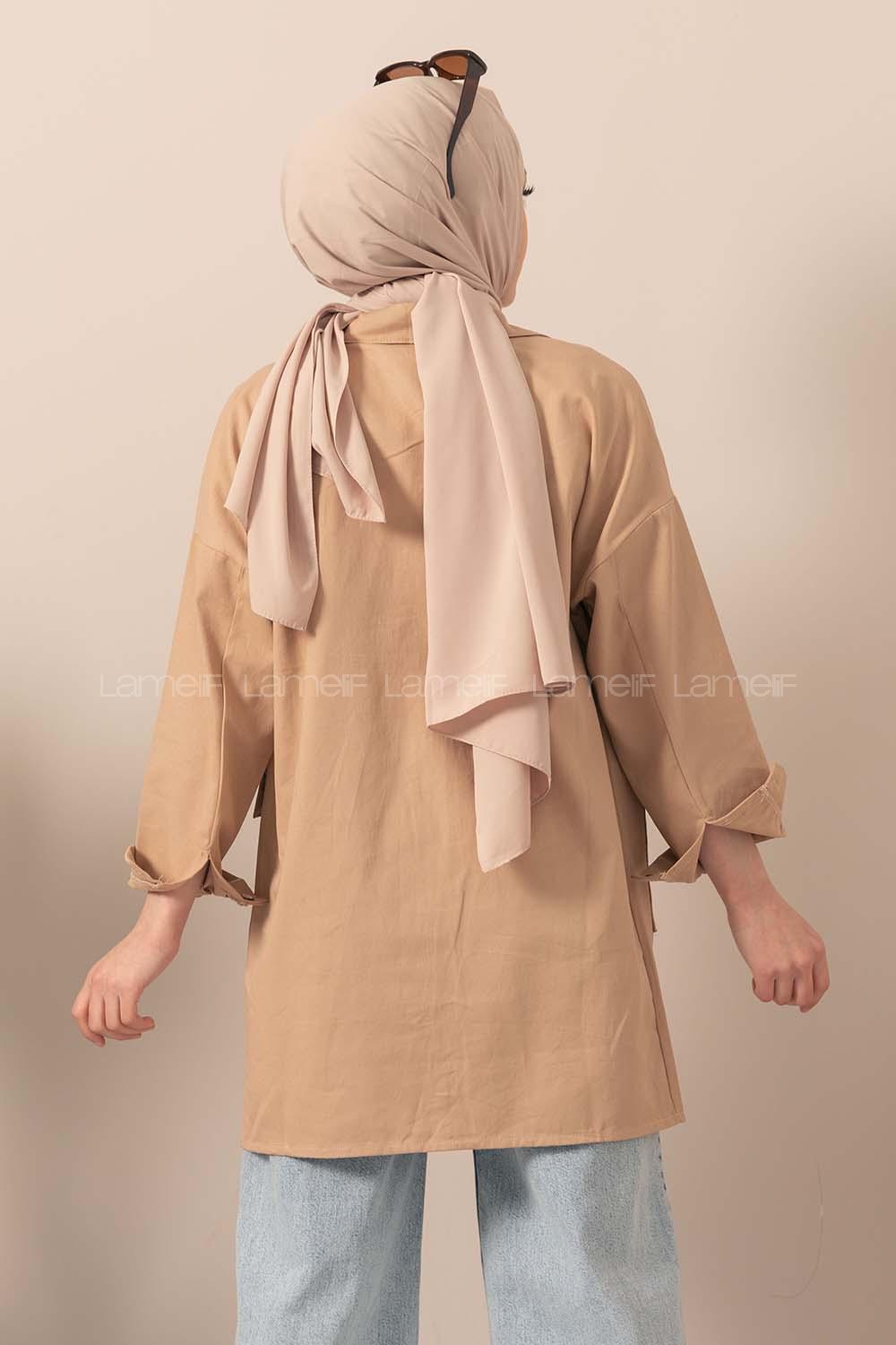 Sand Beige Shirt Collar Long Arm Cotton Fabric Unprinted Shirt