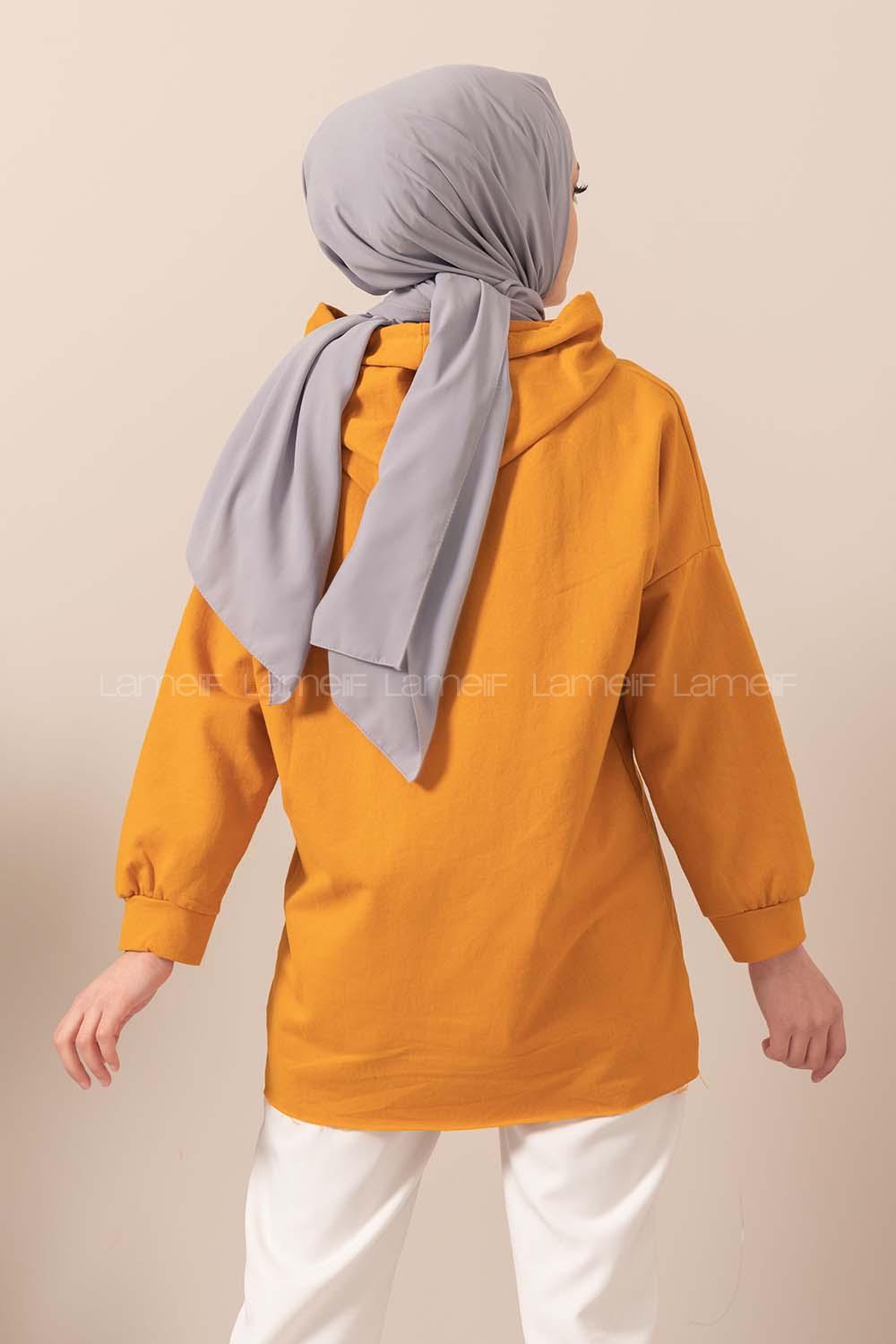 Modalamelif Kapşonlu Houston Baskılı Sweatshirt Hardal Sarısı