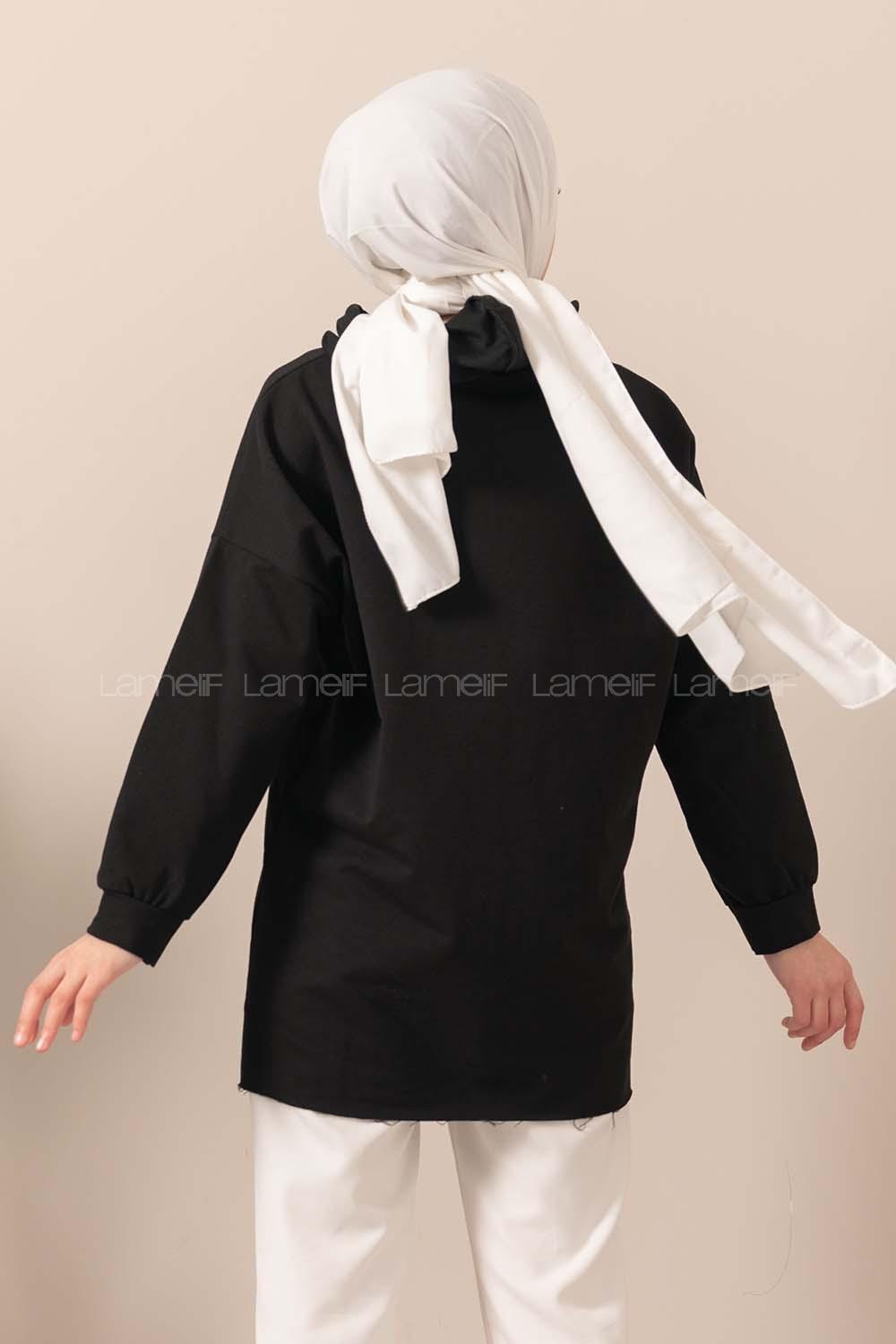 Modalamelif Kapşonlu Houston Baskılı Sweatshirt Siyah