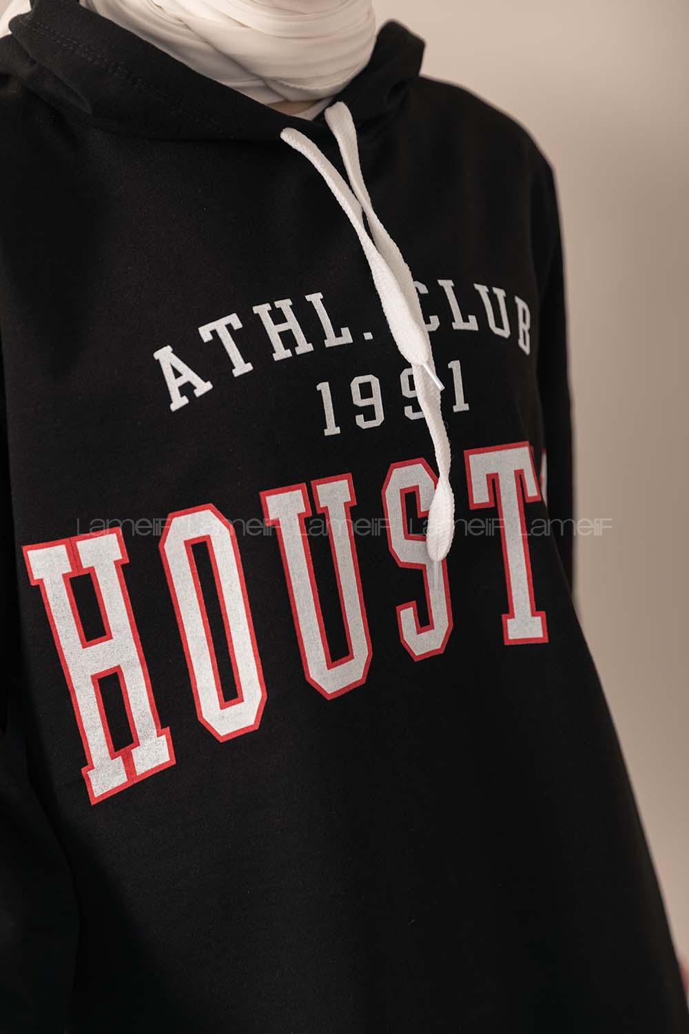 Modalamelif Kapşonlu Houston Baskılı Sweatshirt Siyah