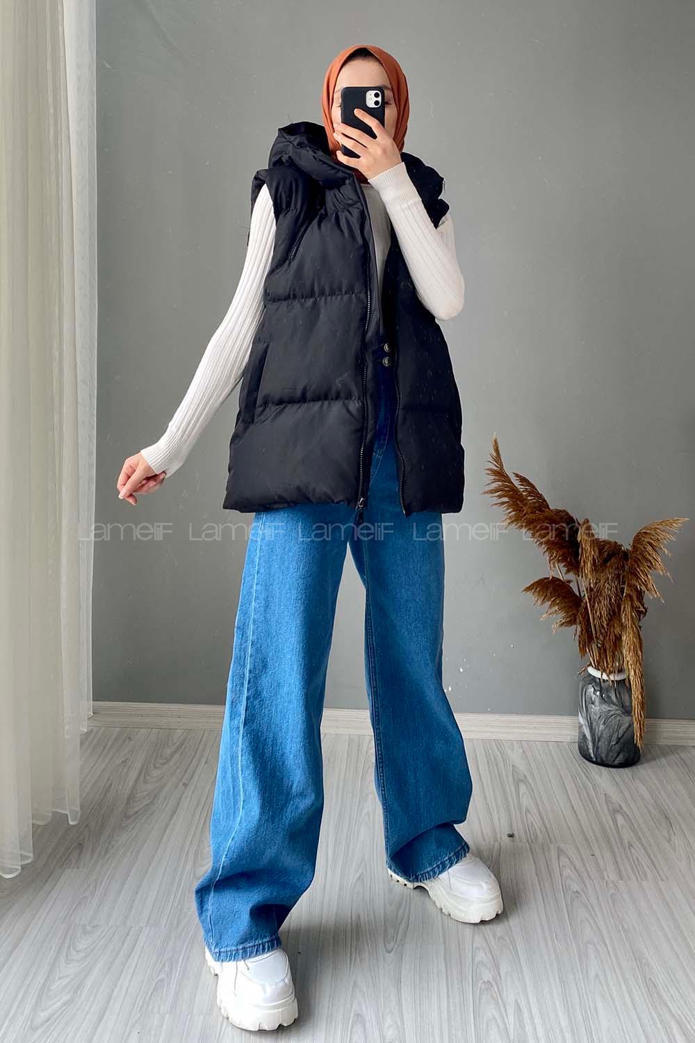 Lamelif Kapşonlu Şişme Yelek Siyah