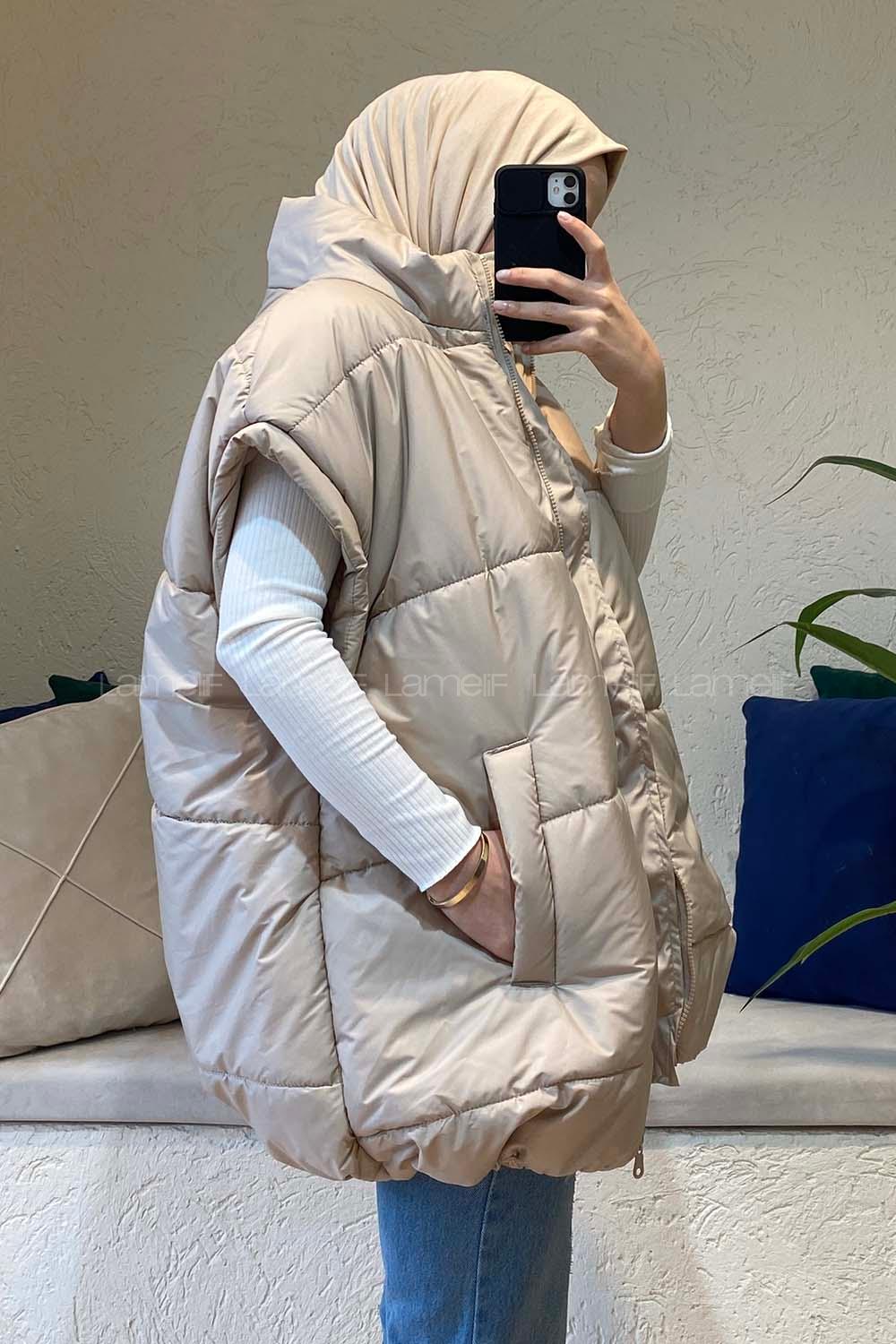 Modalamelif Yarım Balıkçı Yaka Şişme Yelek Bej