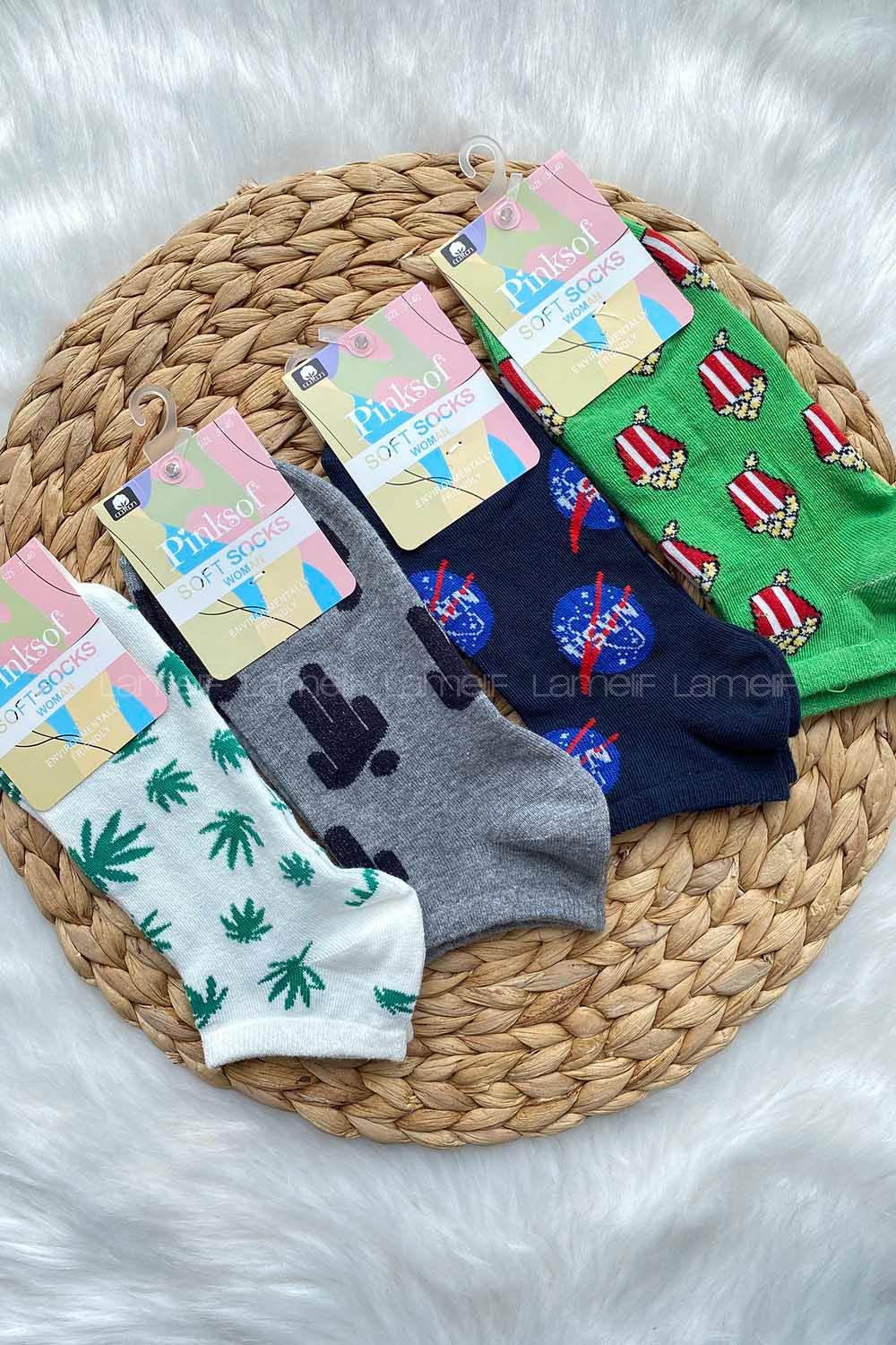 Modalamelif 3 Boyutlu Kulaklı Patik Çorap 4 lü Set