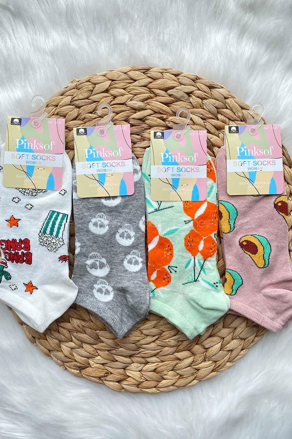 Modalamelif 3 Boyutlu Kulaklı Patik Çorap 4 lü Set