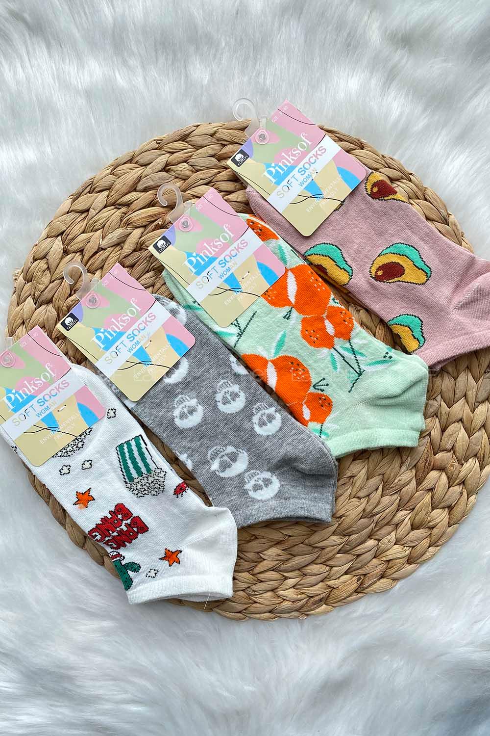 Modalamelif 3 Boyutlu Kulaklı Patik Çorap 4 lü Set