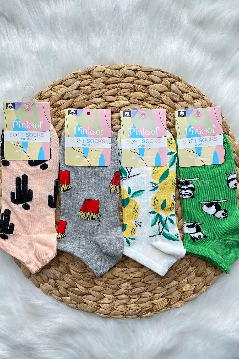 Modalamelif 3 Boyutlu Kulaklı Patik Çorap 4 lü Set