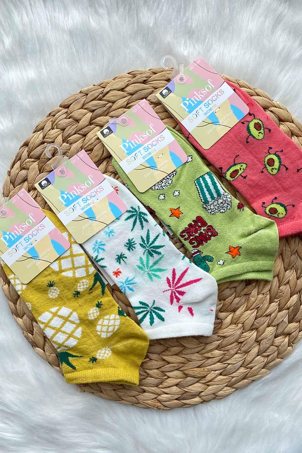 Modalamelif 3 Boyutlu Kulaklı Patik Çorap 4 lü Set