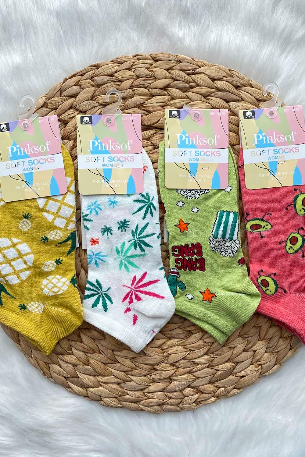 Modalamelif 3 Boyutlu Kulaklı Patik Çorap 4 lü Set