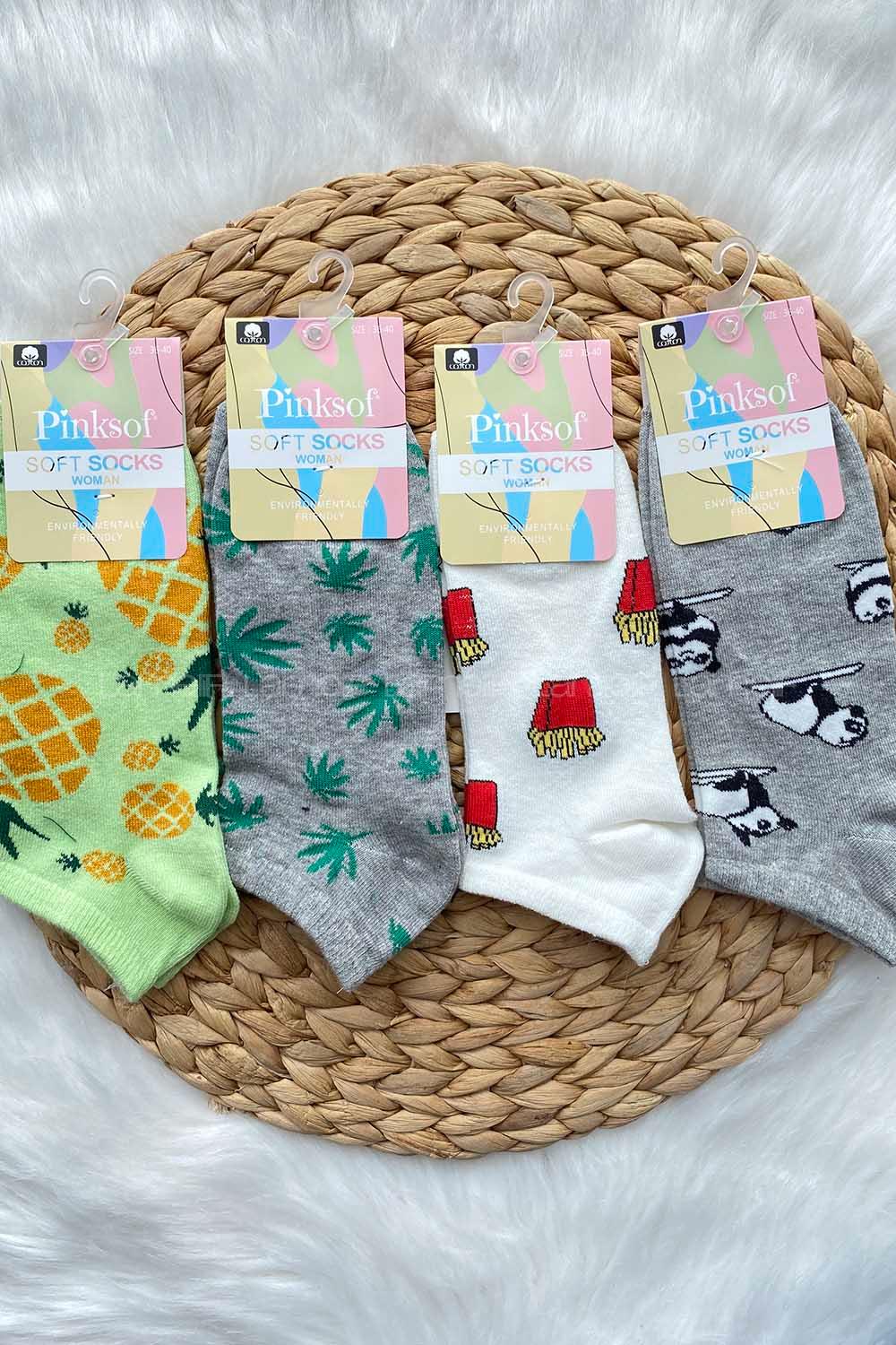 Modalamelif 3 Boyutlu Kulaklı Patik Çorap 4 lü Set