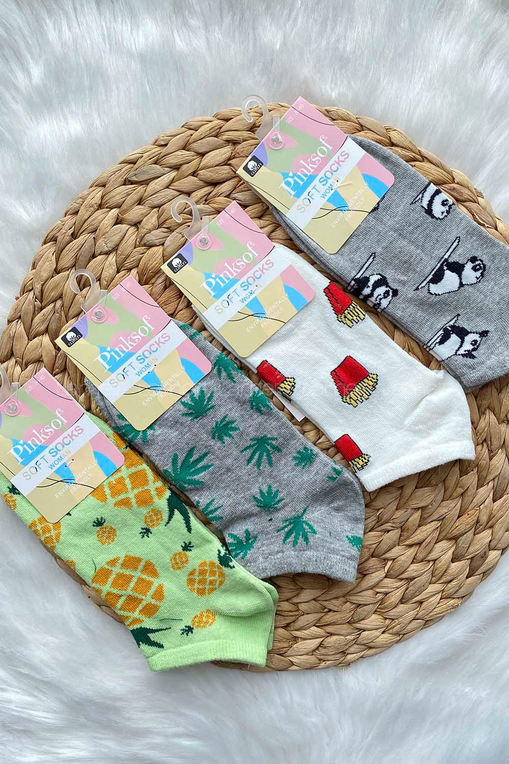 Modalamelif 3 Boyutlu Kulaklı Patik Çorap 4 lü Set