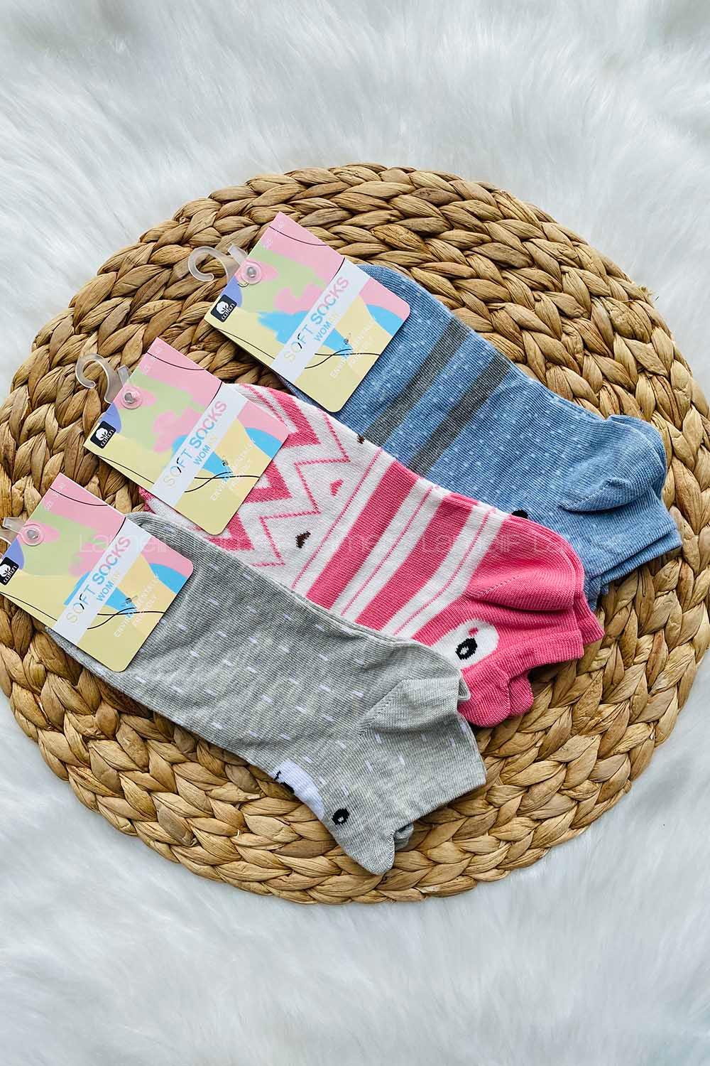 Modalamelif 3 Boyutlu Kulaklı Patik Çorap Seti 3 lü Paket