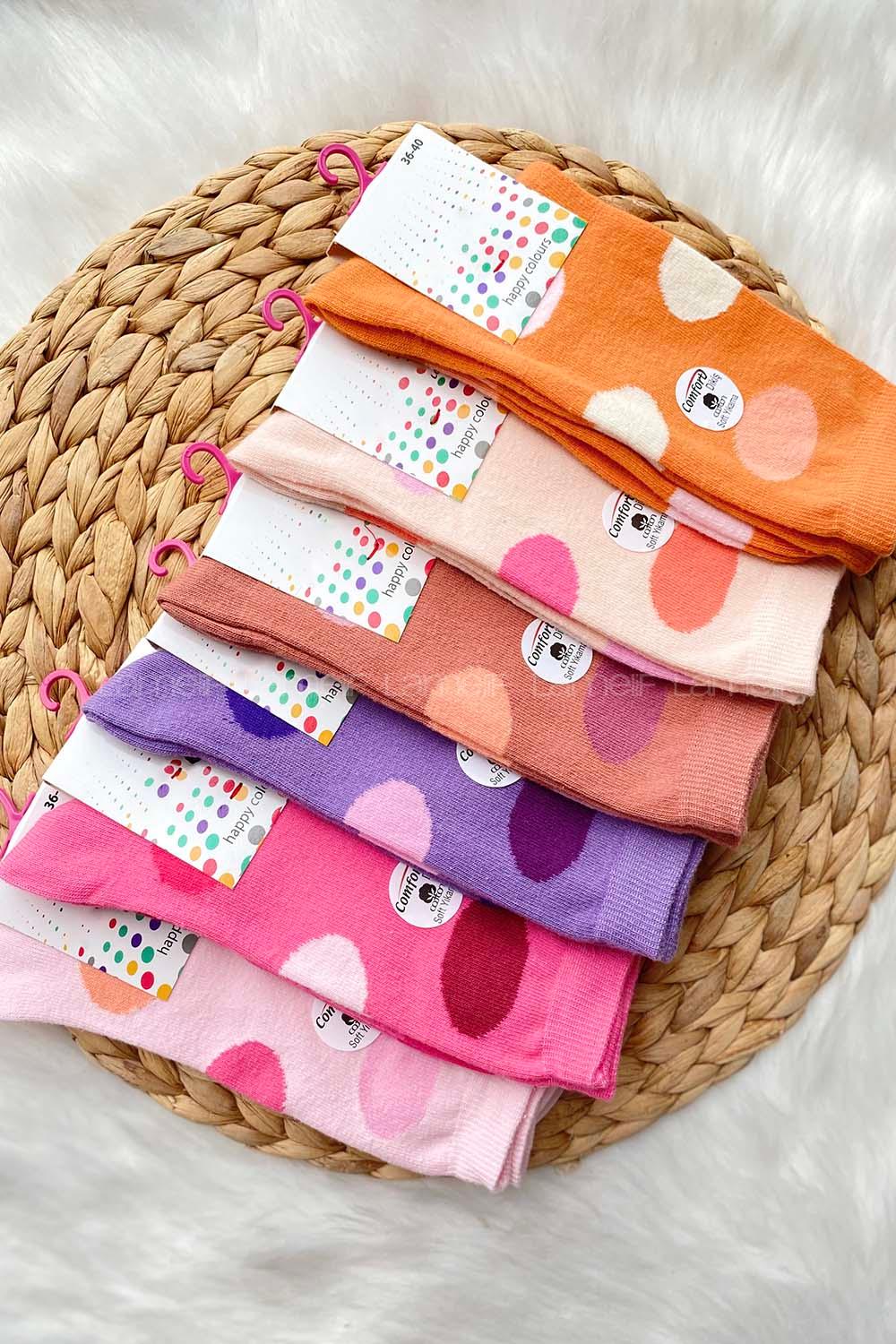 Modalamelif Büyük Puantiye Desen Çorap Seti 6 lı Paket