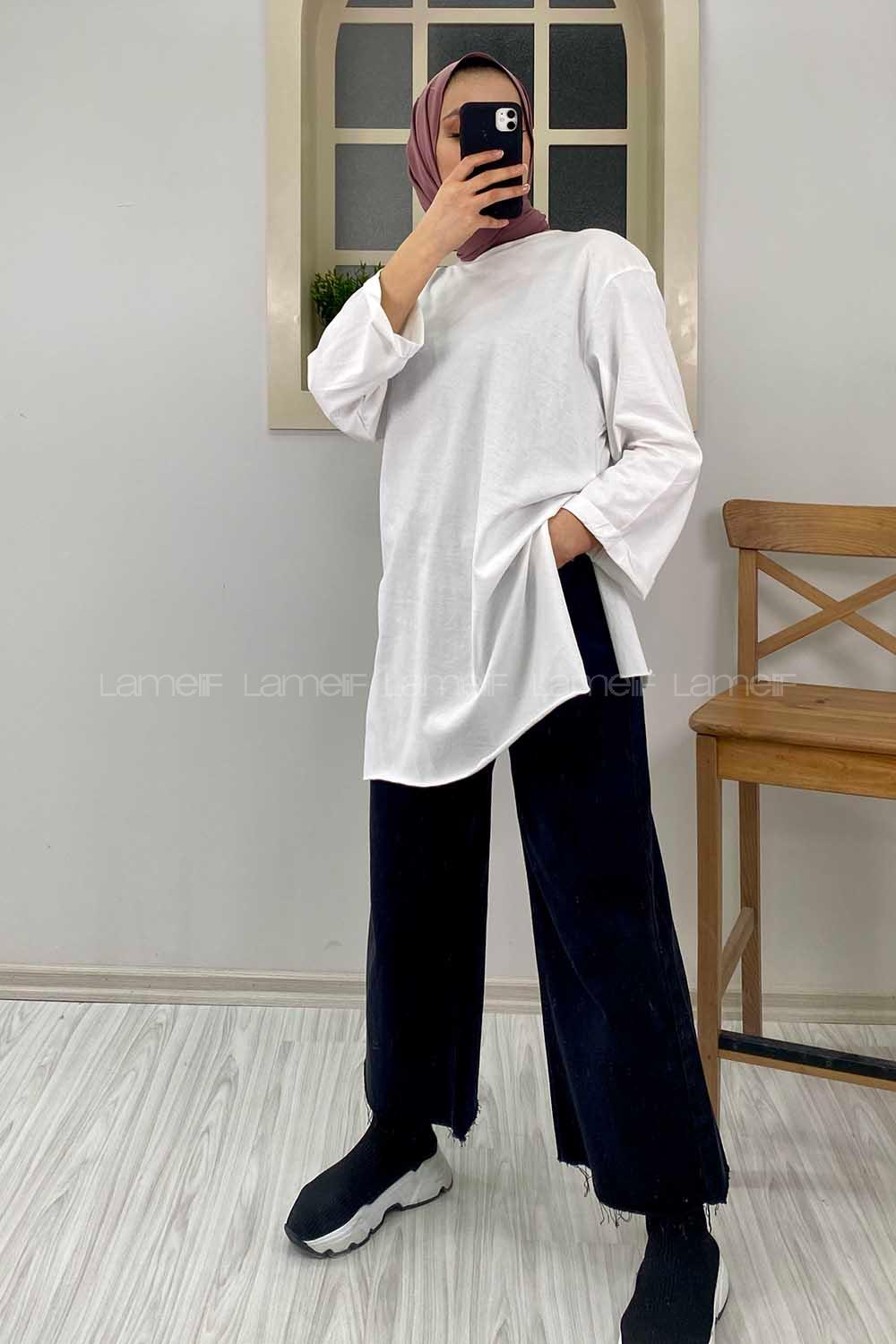 Modalamelif Düşük Kol Oversize T-Şhirt Ekru