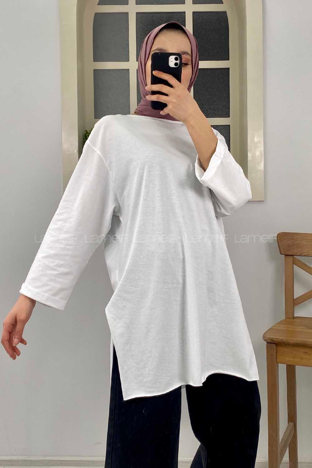 Modalamelif Düşük Kol Oversize T-Şhirt Ekru