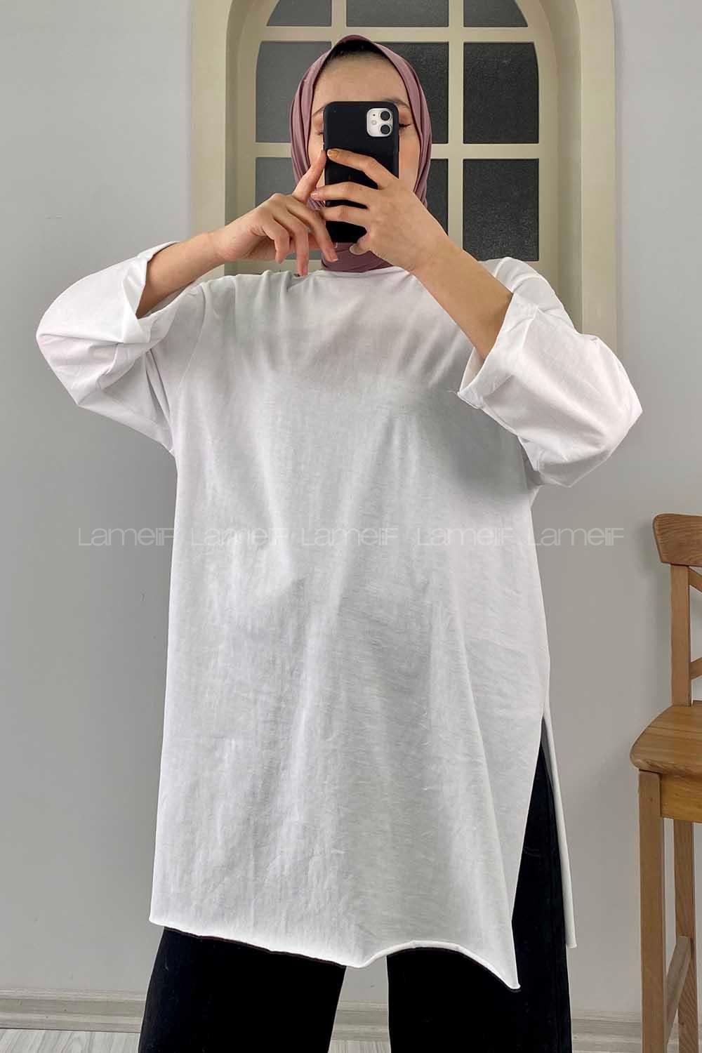 Modalamelif Düşük Kol Oversize T-Şhirt Ekru