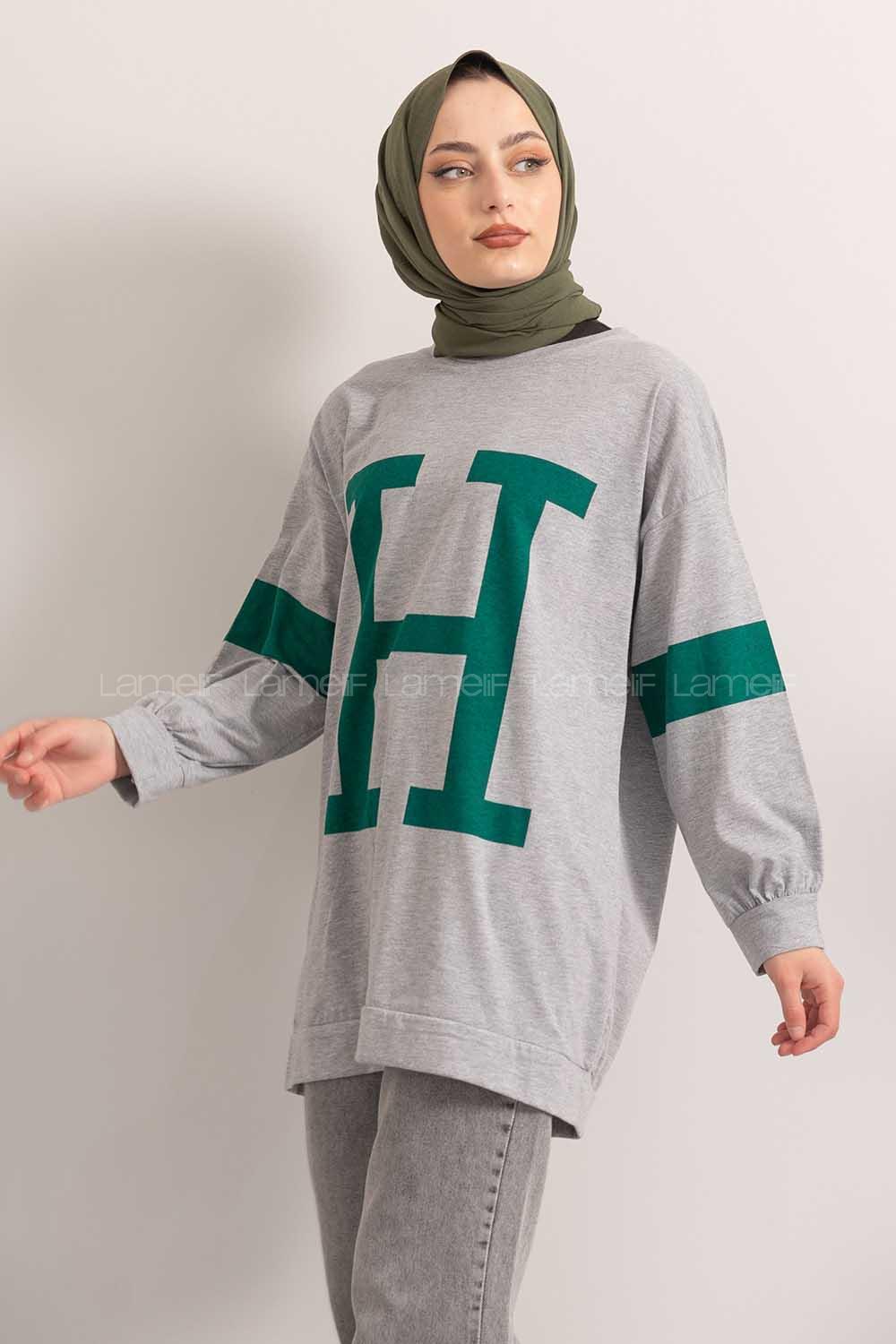 Modalamelif H Baskılı Sweat Tunik Gri