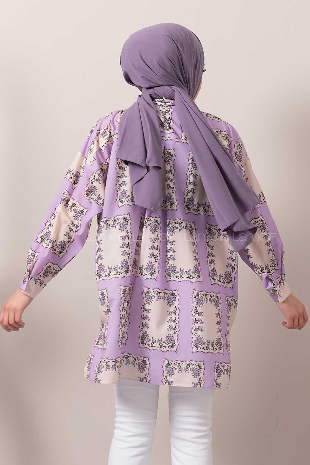 Modalamelif Kilim Desen Dijital Baskı Gömlek Mor