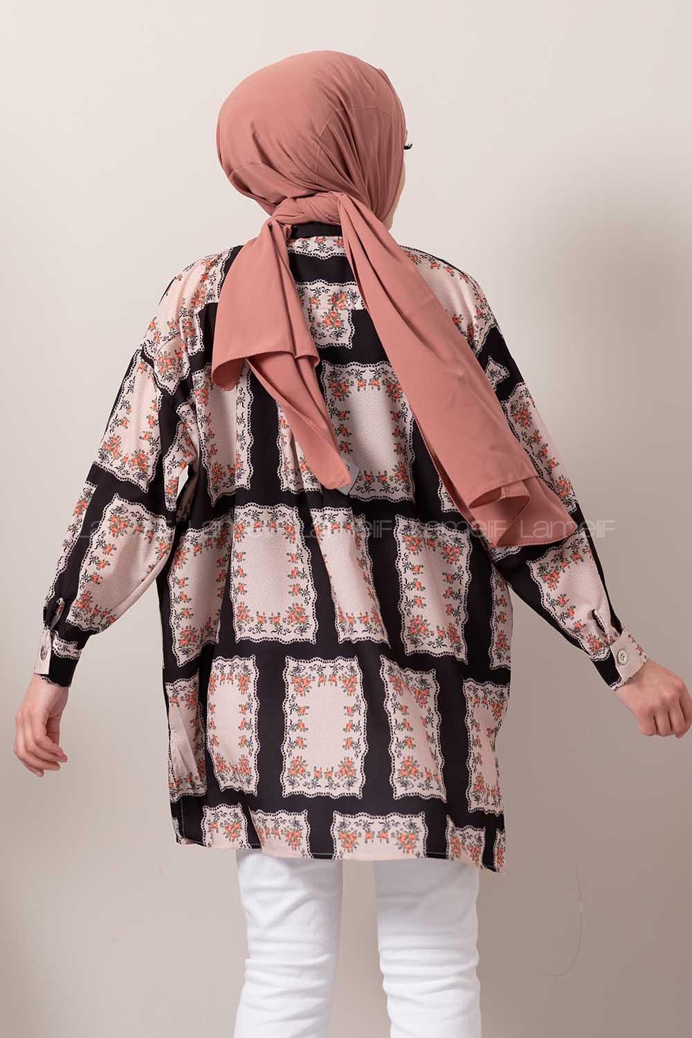 Modalamelif Kilim Desen Dijital Baskı Gömlek Pudra