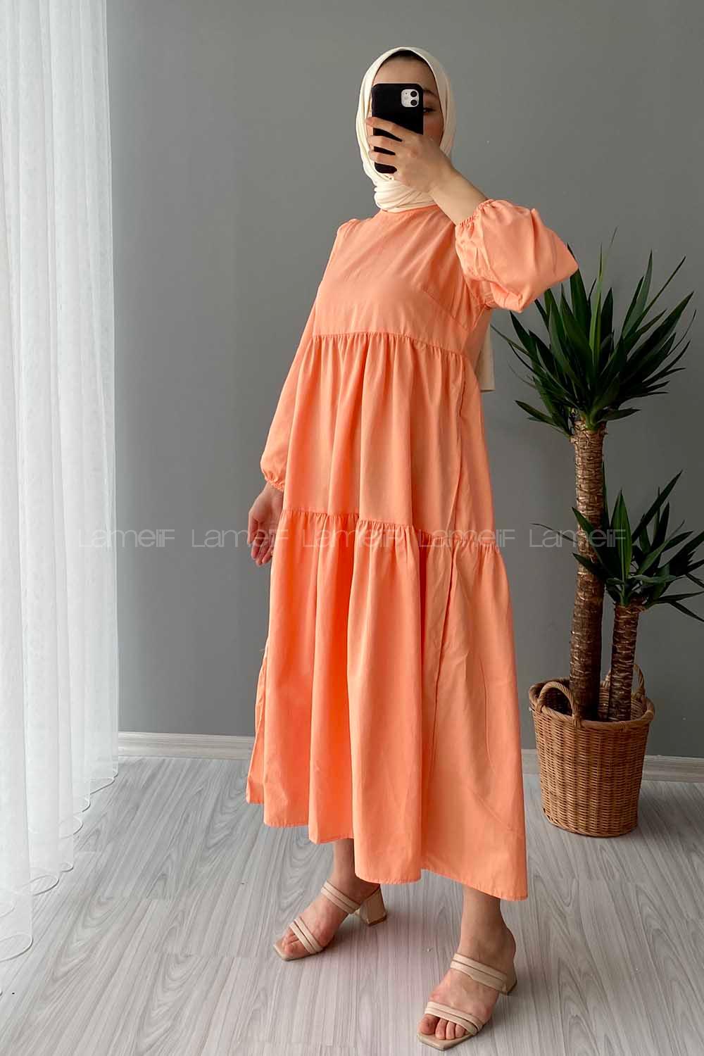 Modalamelif Kol Lastikli Fırfırlı Elbise Pudra