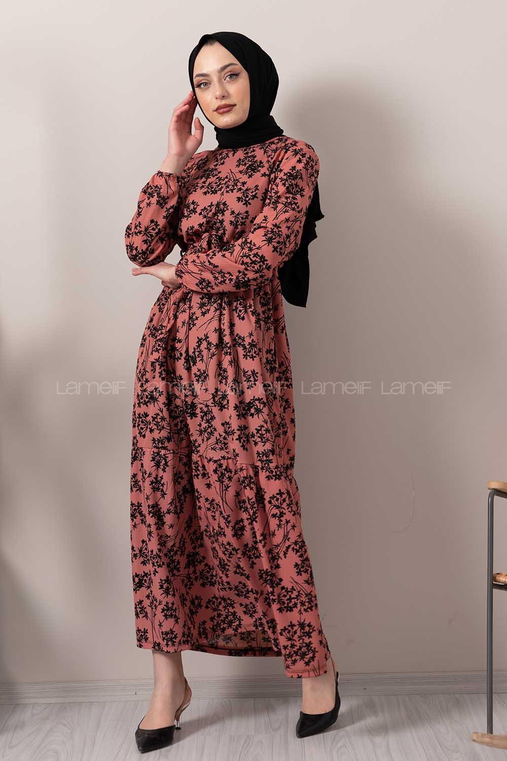 Modalamelif Minimal Yaprak Pegasus Elbise Pudra