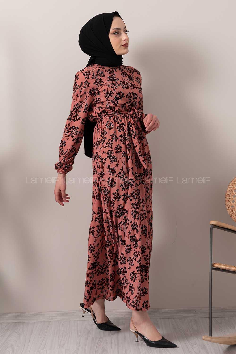 Modalamelif Minimal Yaprak Pegasus Elbise Pudra