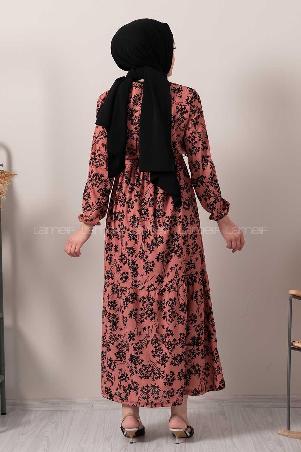 Modalamelif Minimal Yaprak Pegasus Elbise Pudra