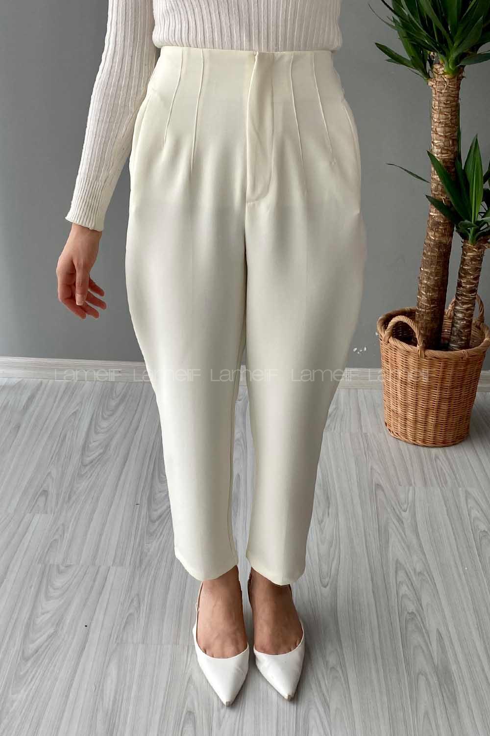 Modalamelif Pensli Havuç Pantolon Ekru