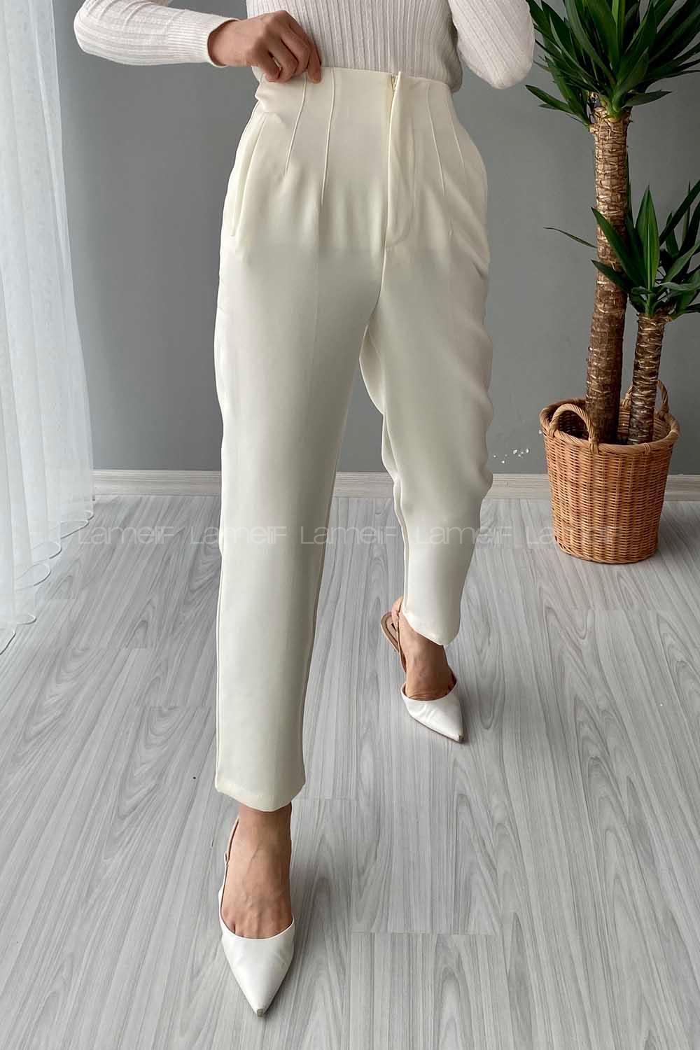 Modalamelif Pensli Havuç Pantolon Ekru