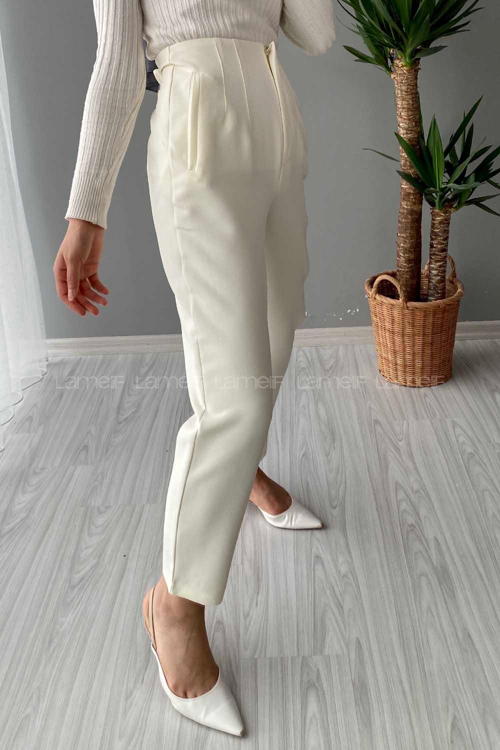 Modalamelif Pensli Havuç Pantolon Ekru