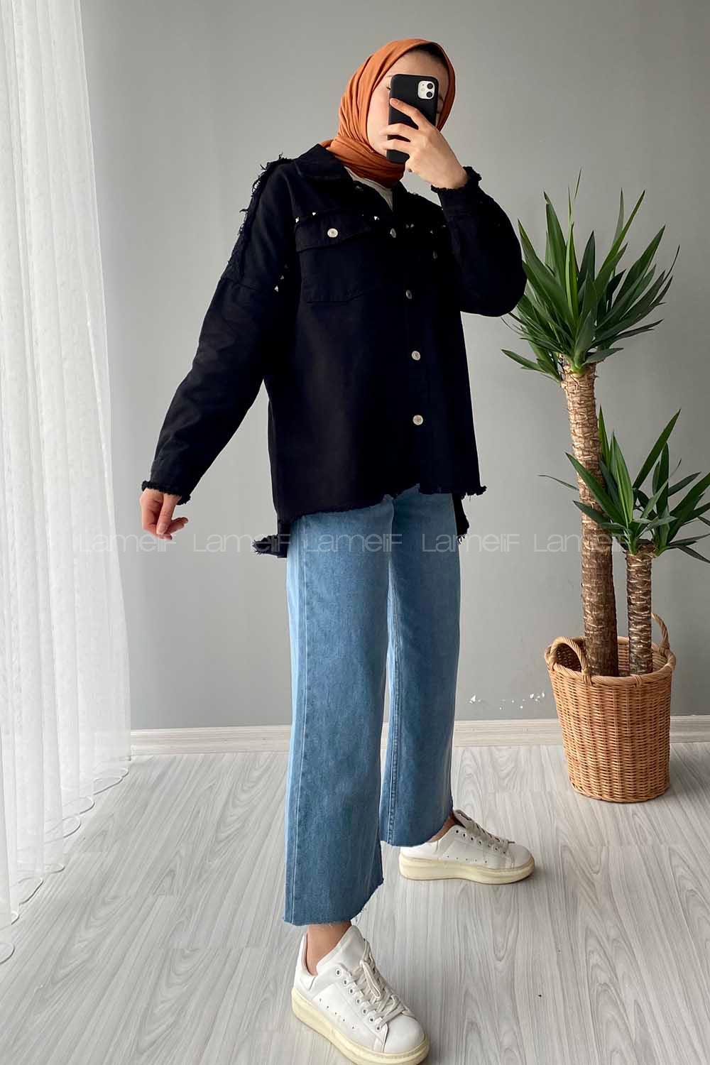 Modalamelif Rivetli Oversize Ceket Siyah