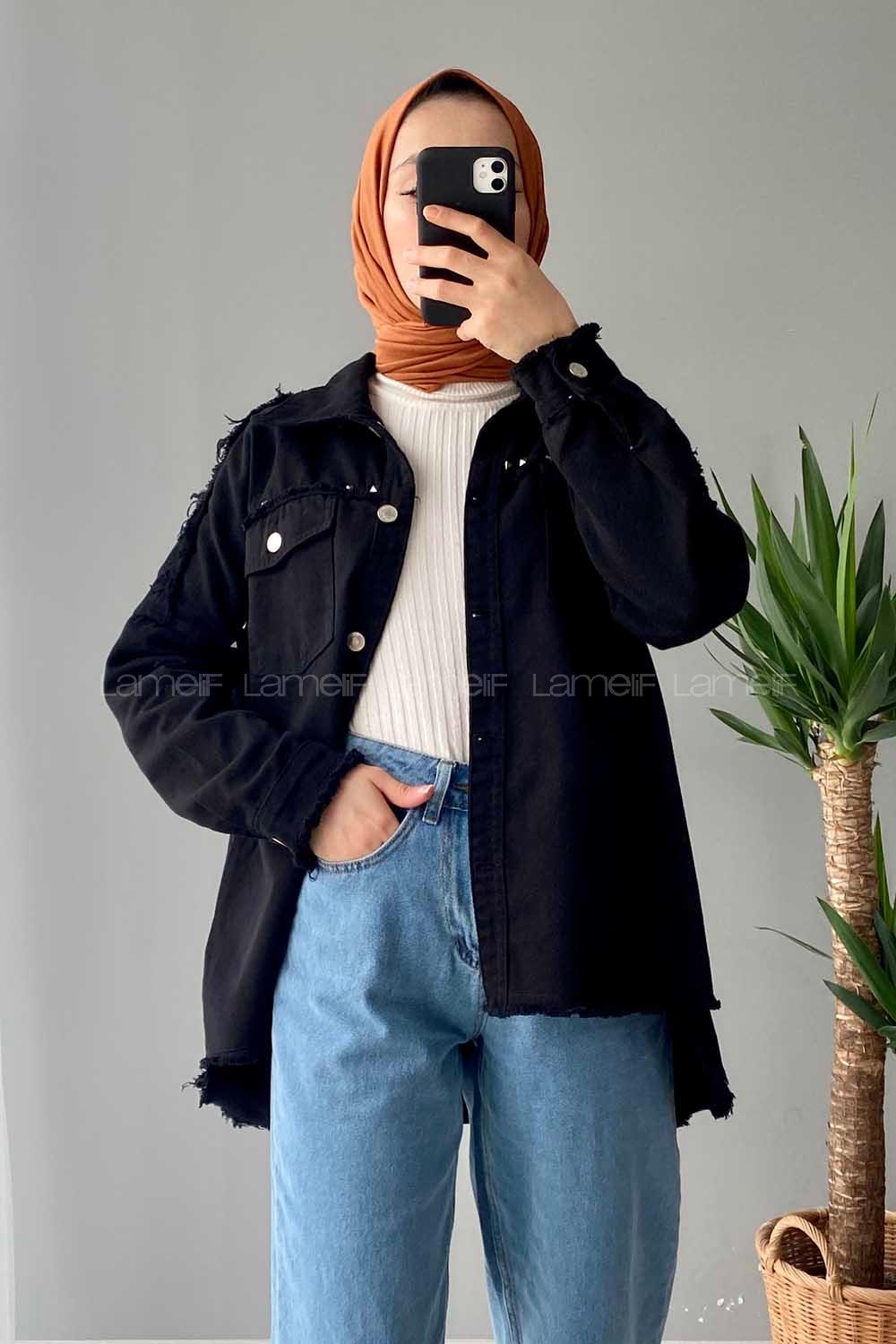 Modalamelif Rivetli Oversize Ceket Siyah