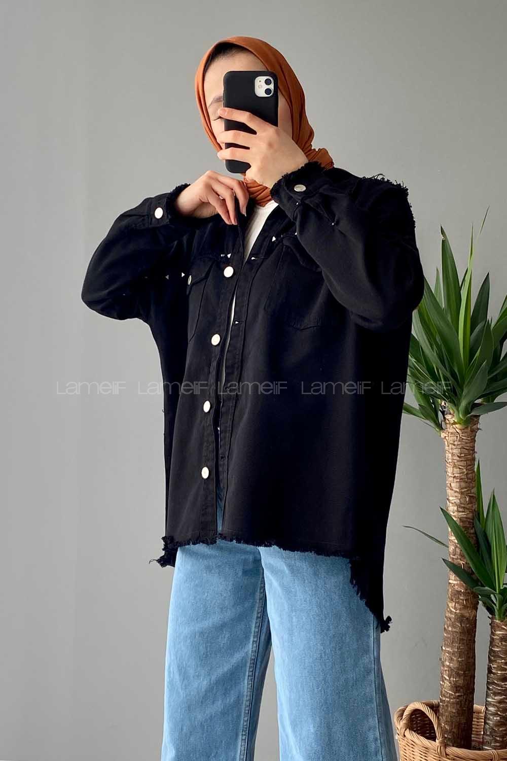 Modalamelif Rivetli Oversize Ceket Siyah