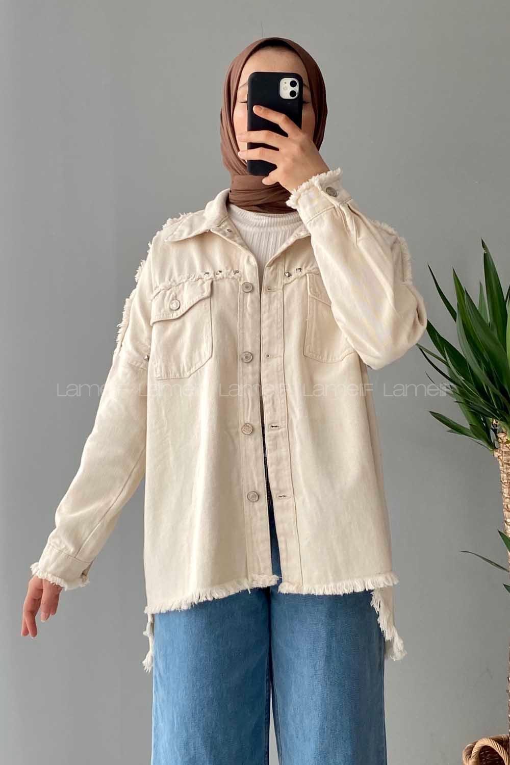 Modalamelif Rivetli Oversize Ceket Taş Rengi