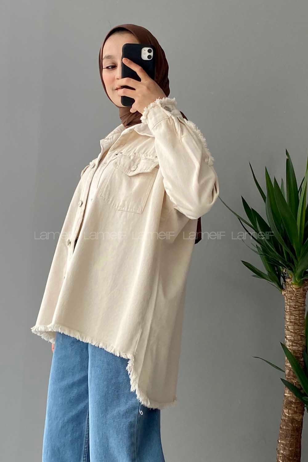 Modalamelif Rivetli Oversize Ceket Taş Rengi