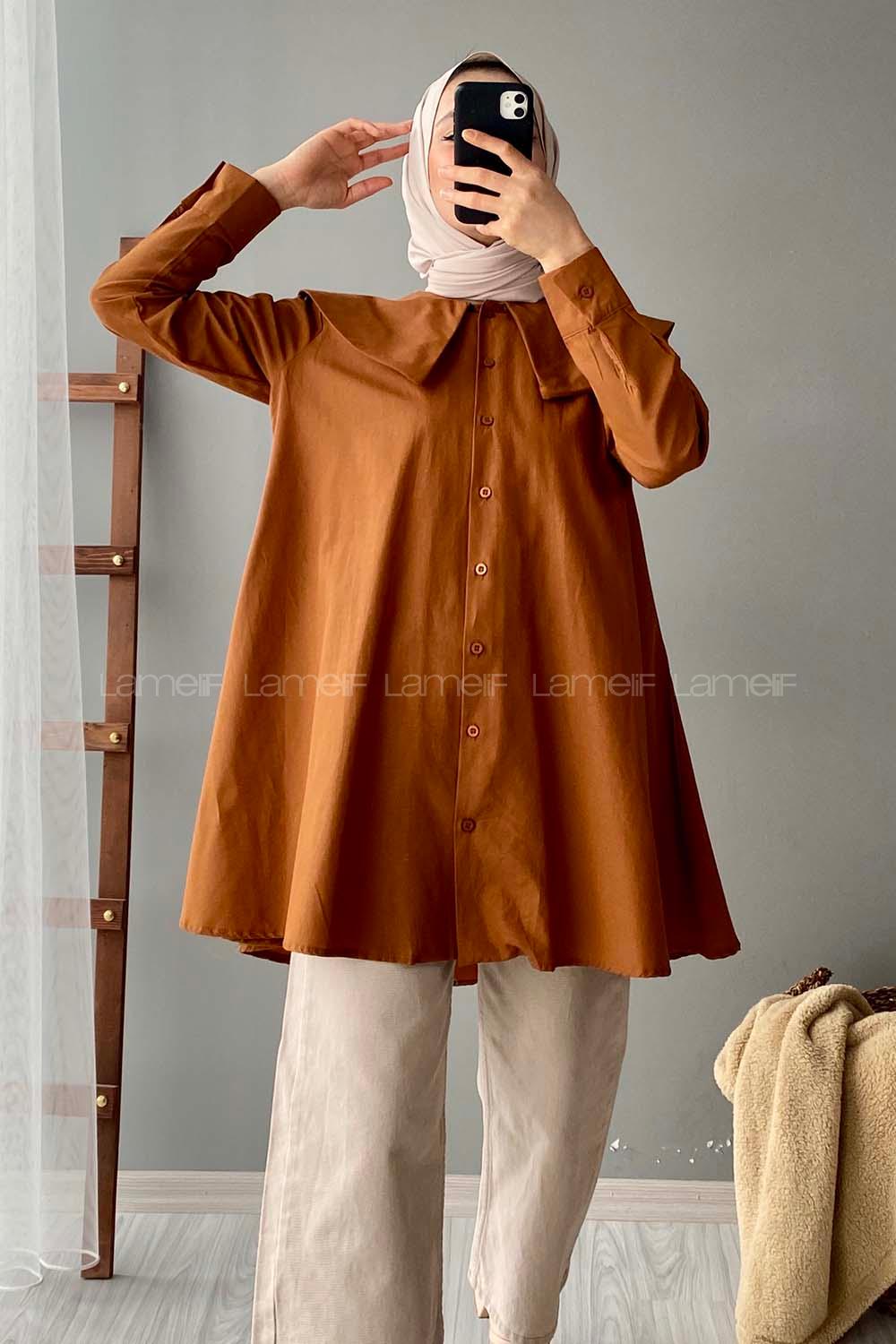 Modalamelif Önü Düğmeli Yaka Detaylı Tunik Taba