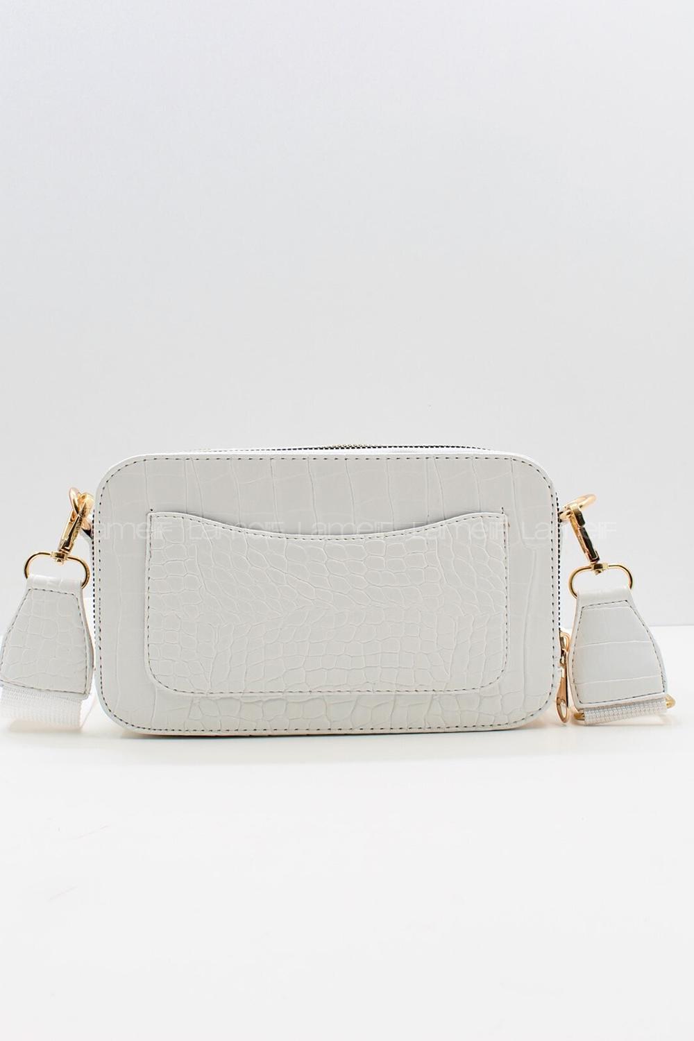 Lamelif Deri Görünümlü Dokulu Metal Detay Çanta Beyaz