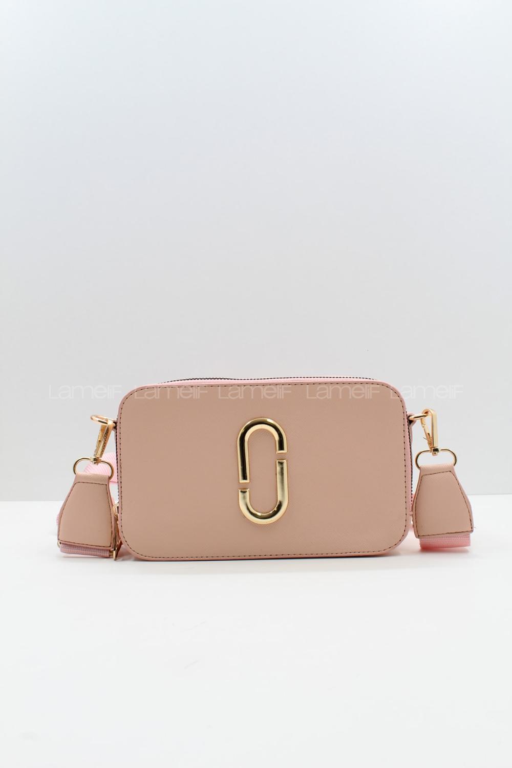 Lamelif Deri Görünümlü Metal Detay Çanta Pudra
