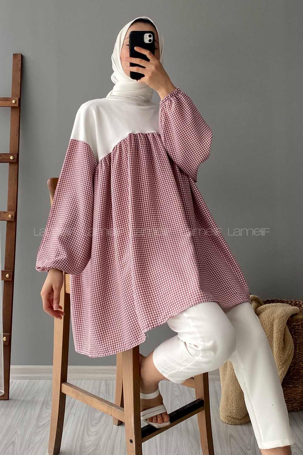 Modalamelif Ekose Garnili Sweatshirt Kırmızı