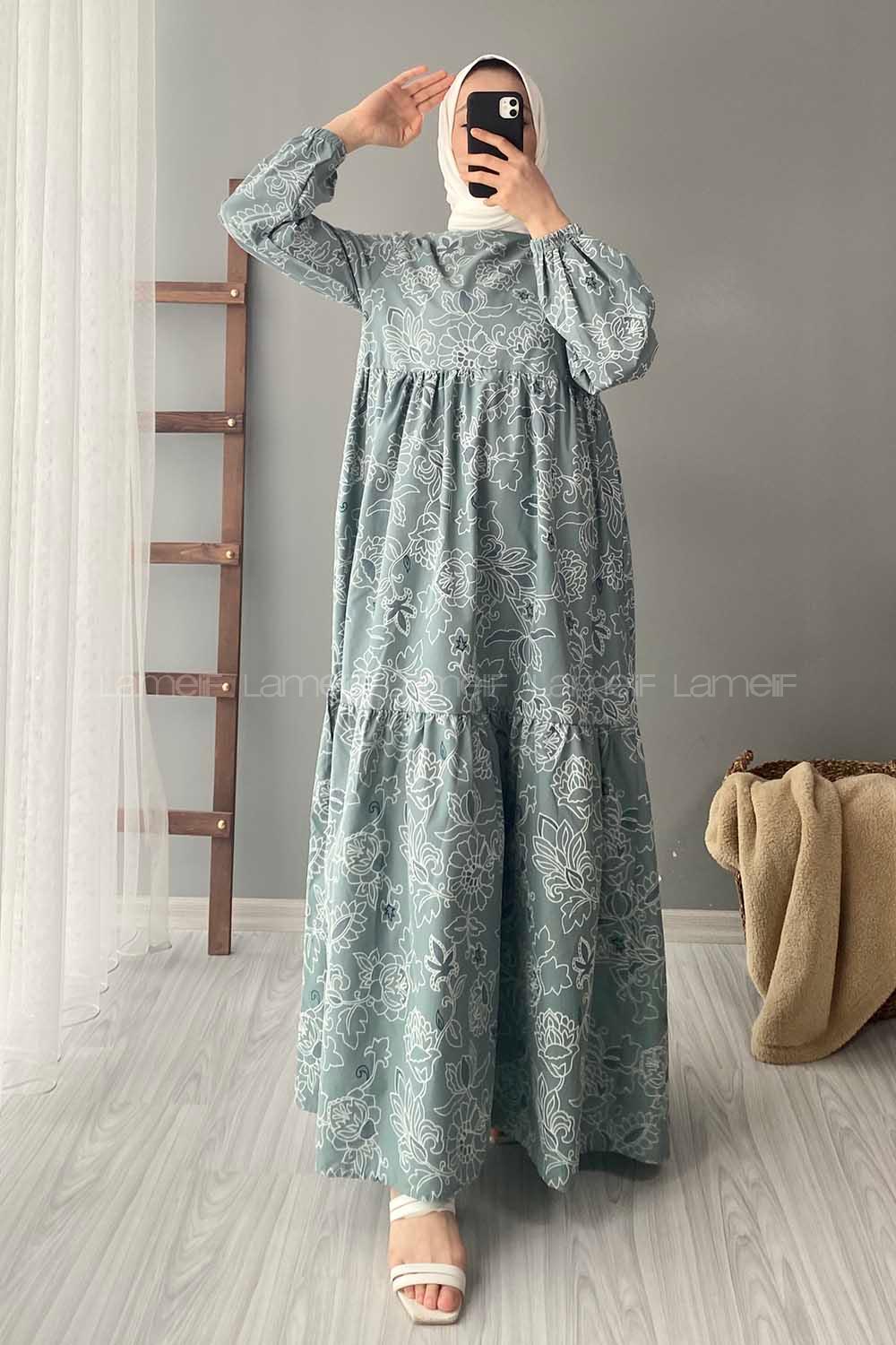 Modalamelif Kilim Desen Elbise Çağla Yeşili